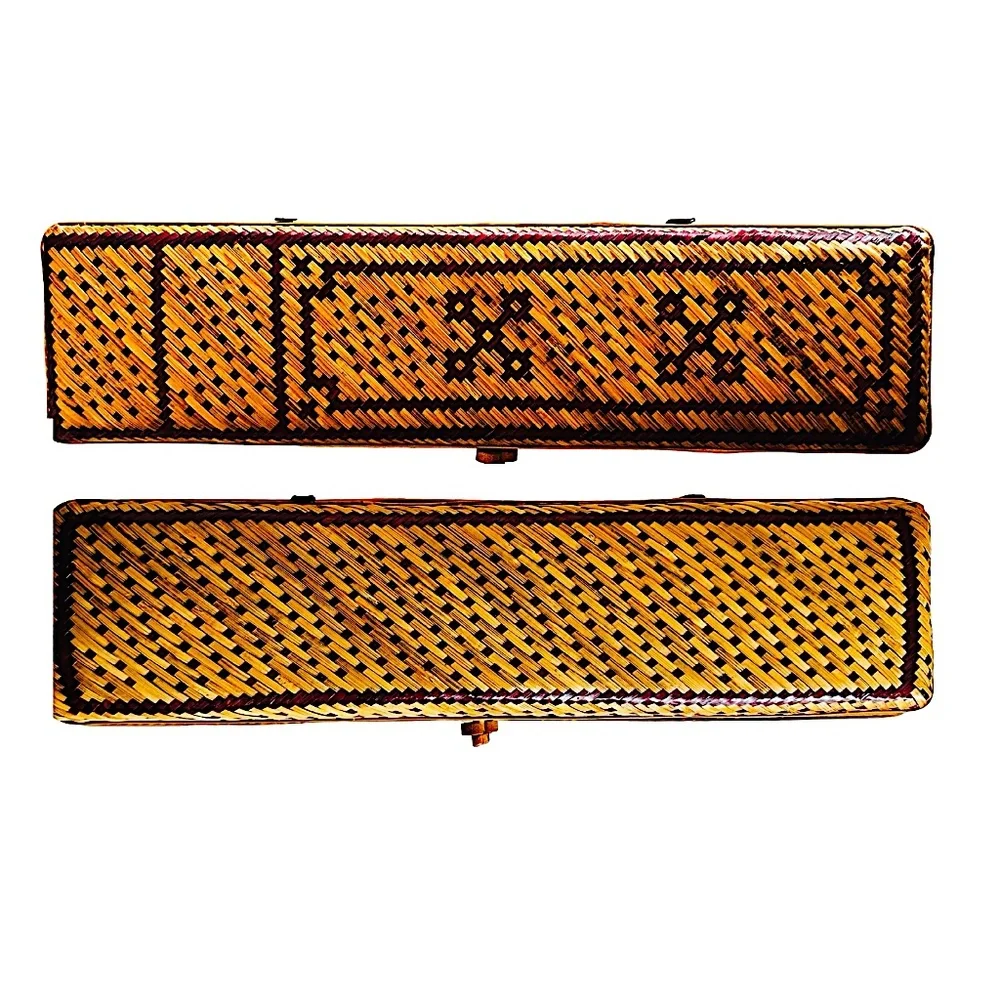 Hand Woven Natural Rattan Grass Pencil Box Pair 10 1/2”x 2 3/4”
